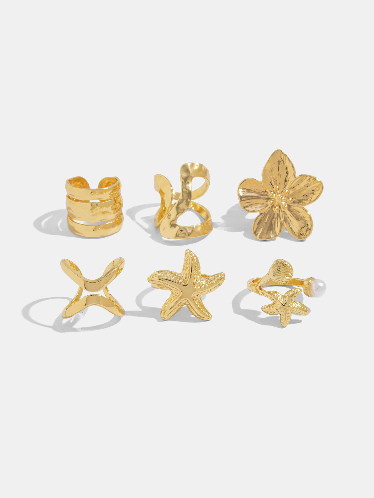 6pcs Summer Ocean Starfish Flower Ring Set for Beach Vacation Jewelry