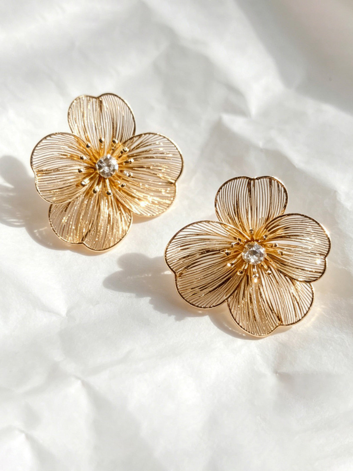 Large Flower Crystal Stud Earrings for Women, Elegant Bridal Jewelry