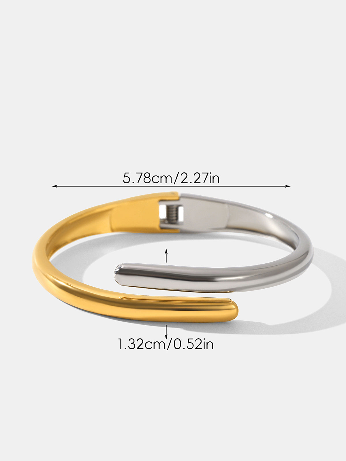 Spring Hinge Two-Tone Cuff Bangle Elegant Designer Inspired Jewelry