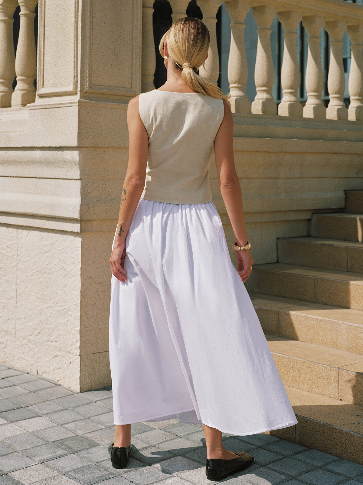 Square Neck Buttoned Vest & Maxi Skirt Set - Casual Summer Outfit Essentials
