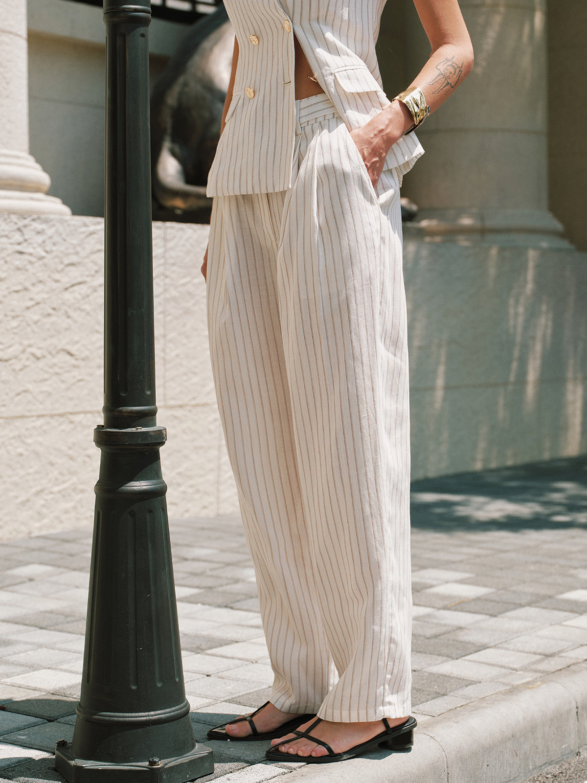 Striped Tencel Linen Blend Pants for Women Casual Summer Wear