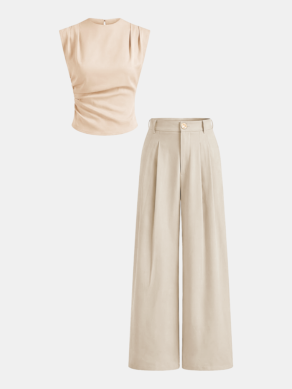Sleeveless Ruched Top & Pleated Pants Set for Women's Fashion