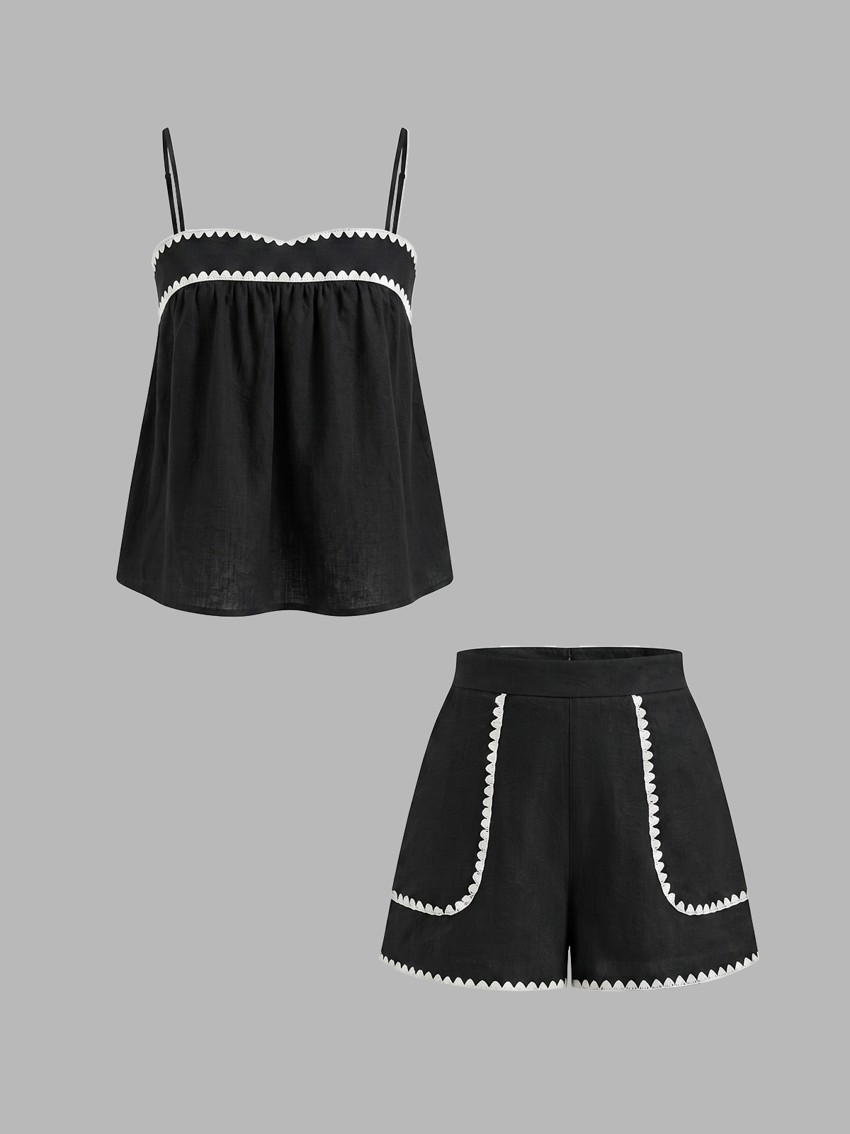 Cotton Blend Wave Edge Cami Top & Shorts Set for Women Summer Lounge Wear