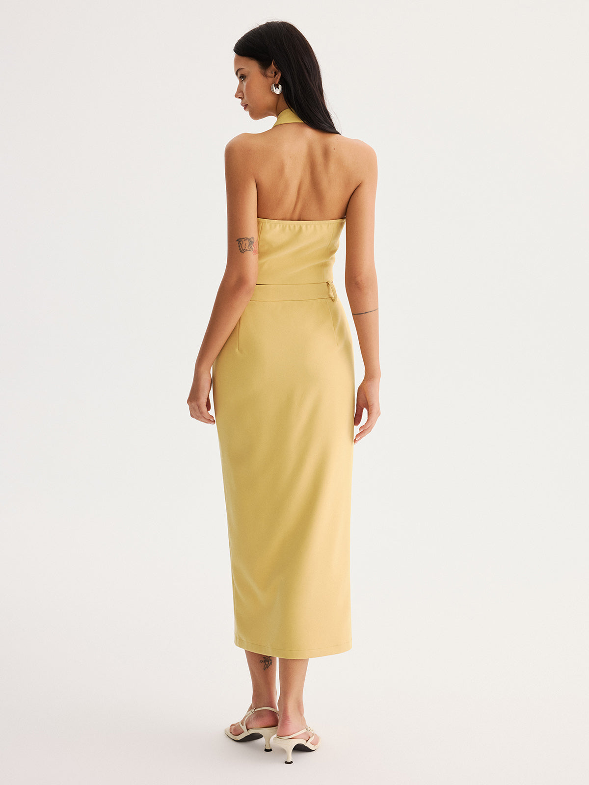 Halter Crop Top & Slit Midi Skirt Set, Summer Beachwear Casual Outfit