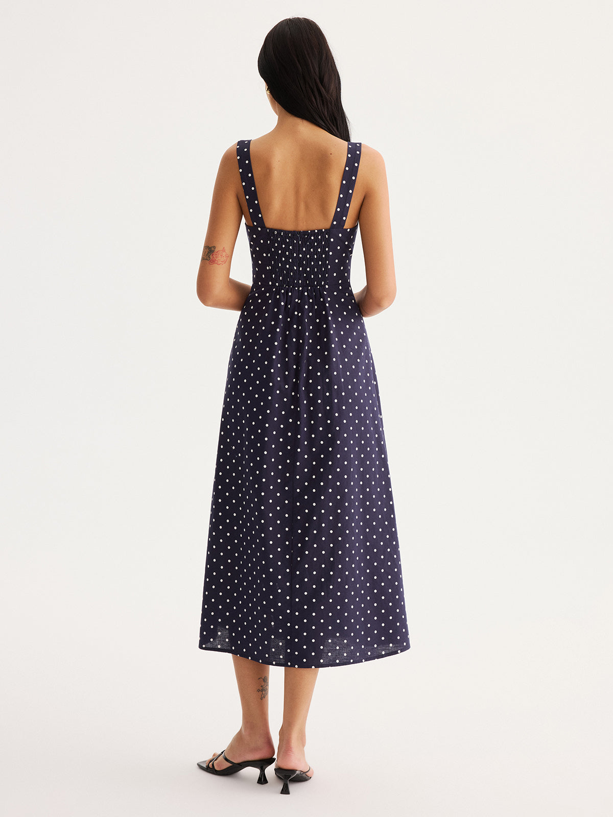 Polka Dot Cutout Cotton Linen Maxi Dress for Women Summer Fashion