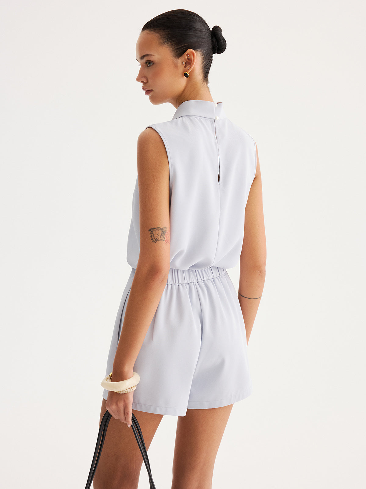 Asymmetric Draped Top & Tailored Shorts Set for Women's Fashion