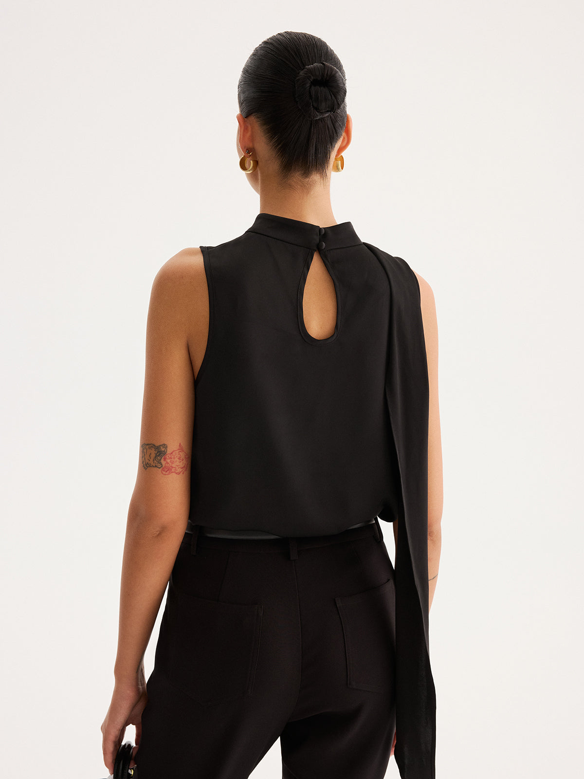 Asymmetric Tie Detail Satin Sleeveless Blouse Women's Elegant Top