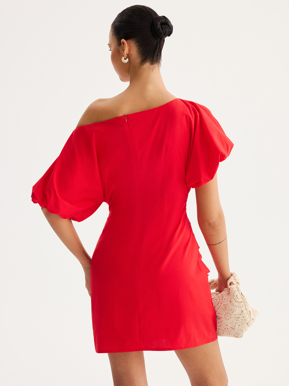 Off Shoulder Puff Sleeve Ruched Mini Dress for Women's Elegant Eveningwear