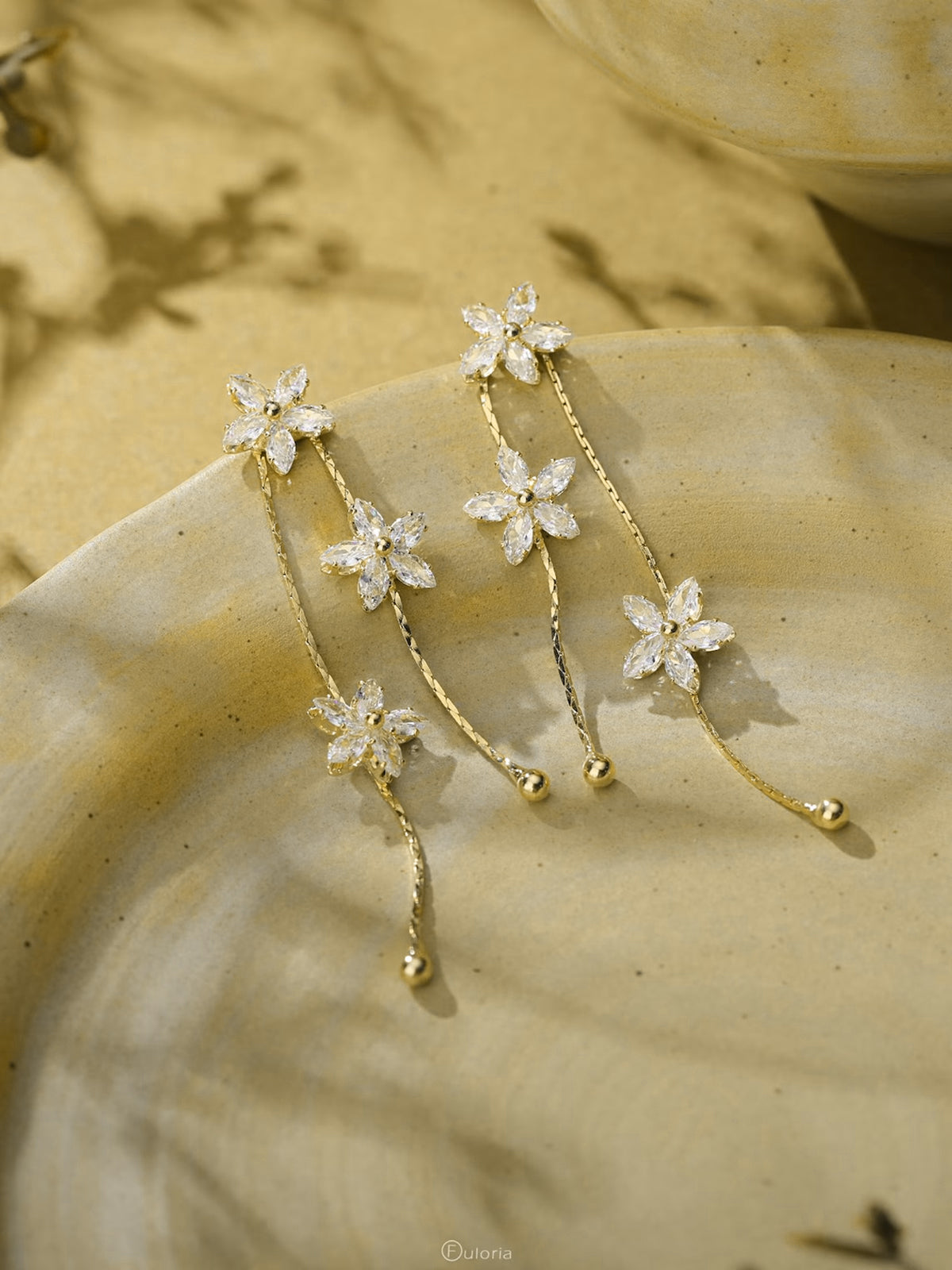 Multi Flower Long Drop Earrings with Charm Accents for Women