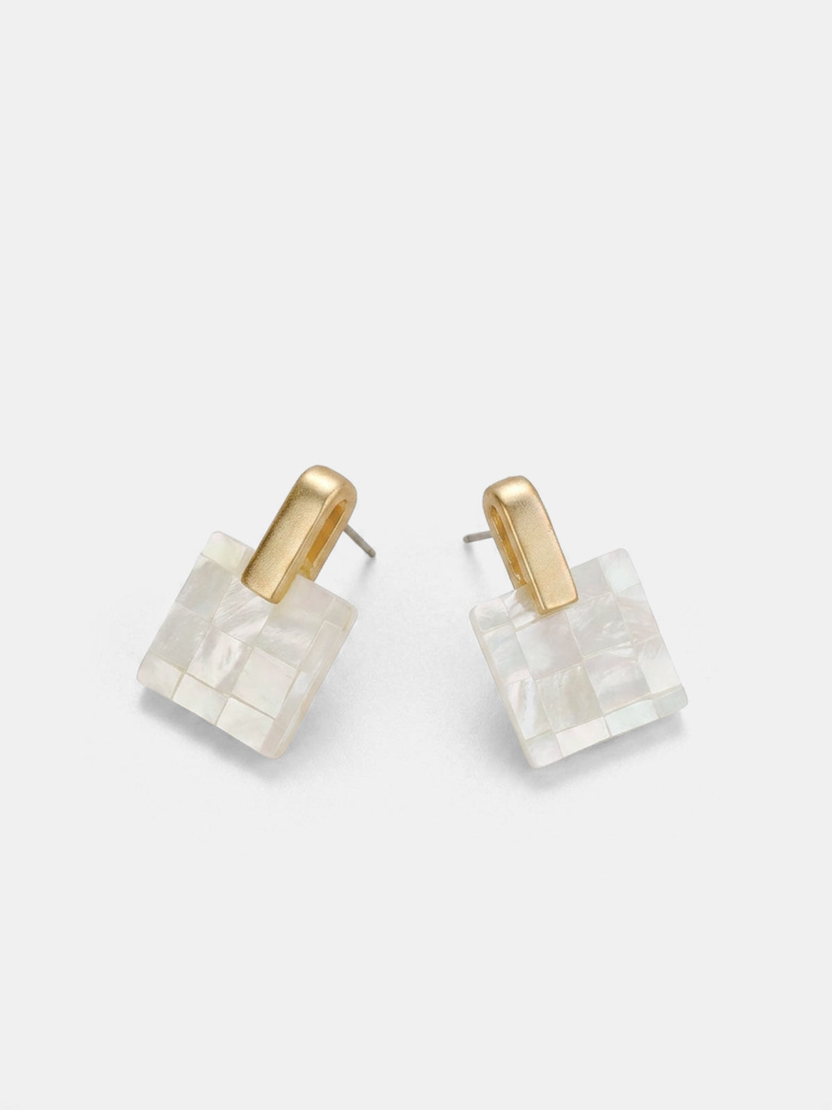Checkered Mother of Pearl Square Earrings Handmade Elegant Jewelry