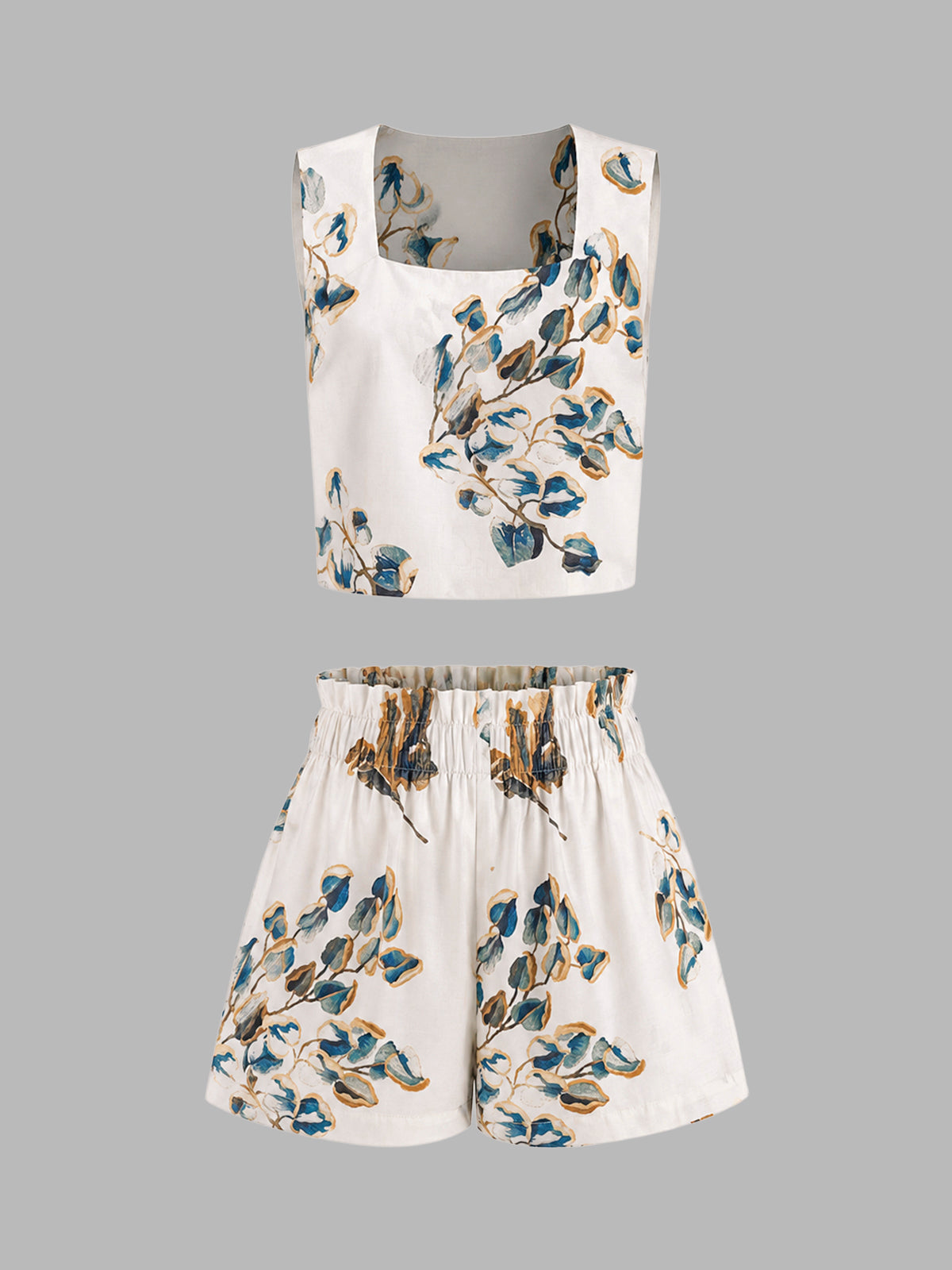 Floral Print Sleeveless Summer Shorts Set for Women