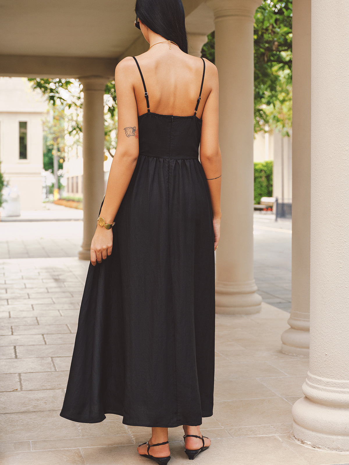 Keyhole Bustier Cotton Linen Cami Maxi Dress Women's Summer Casual
