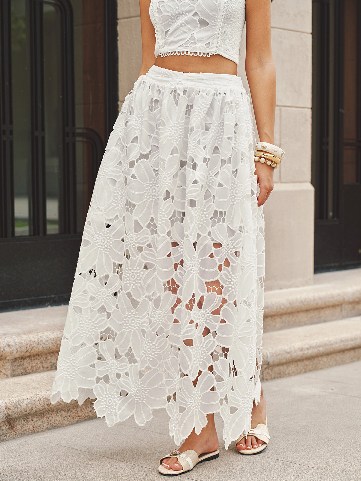 Guipure Lace Crop Top & Maxi Skirt Set for Weddings and Events