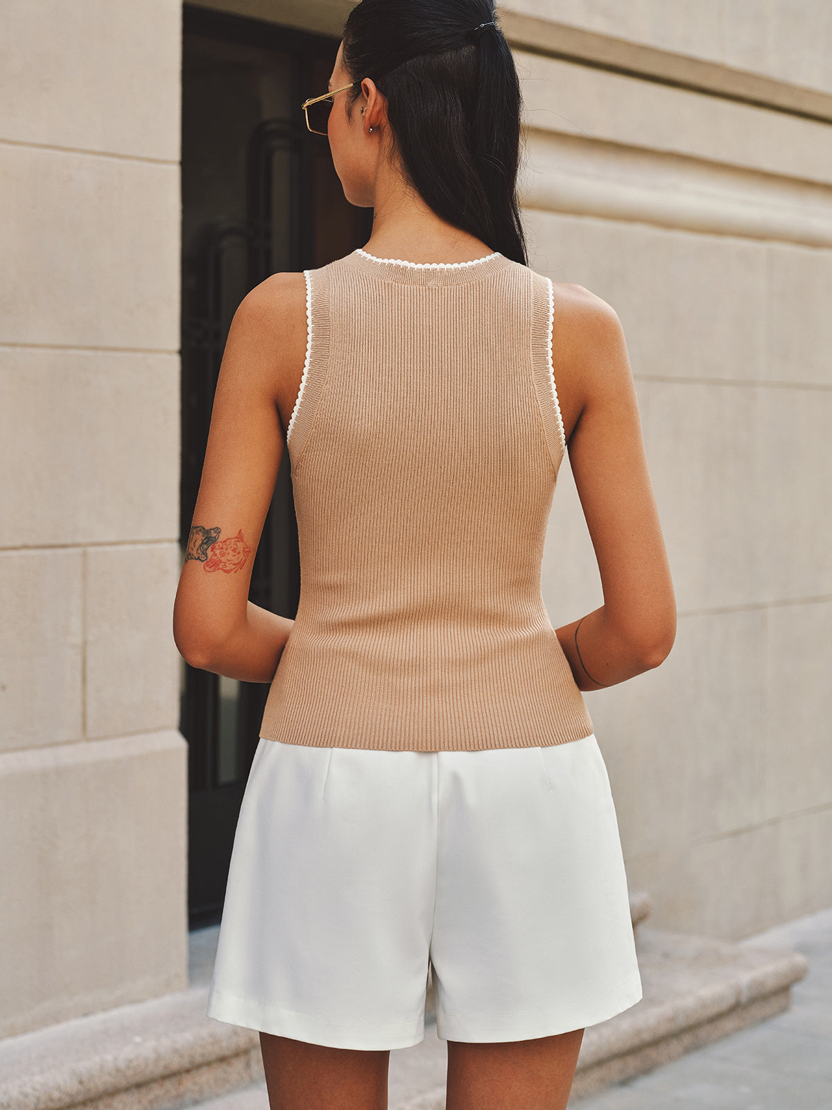 Scalloped Trim Ribbed Knit Tank Top for Women Casual Wear