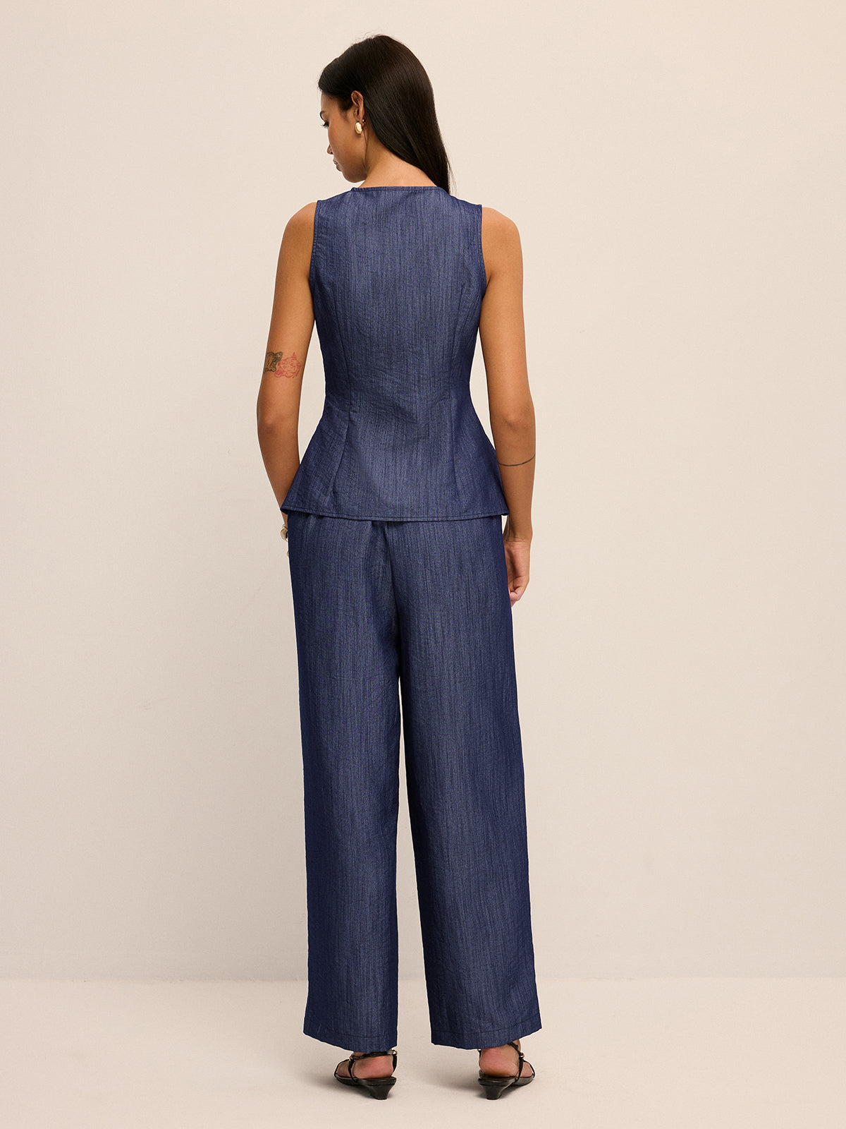 Twist Front Vest & Wide Leg Pants Set Women's Casual Outfit