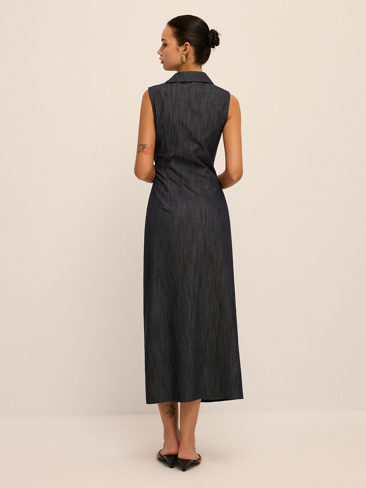 Denim Twist-Front Sleeveless Shirt Dress for Women Casual Summer Style