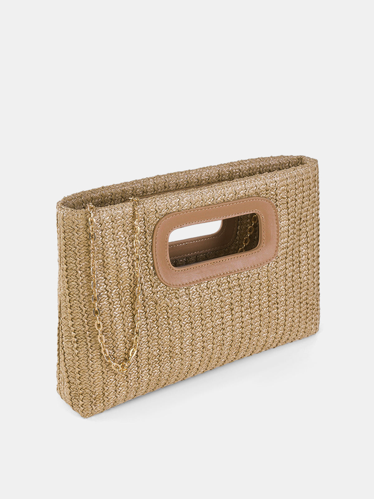 Straw Woven Cutout Handle Clutch Bag for Women, Summer Beach Style