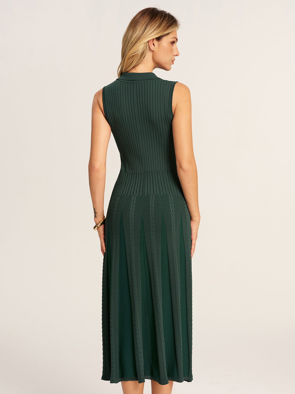Sleeveless Polo Ribbed Knit Midi Dress with Side Slit Detail