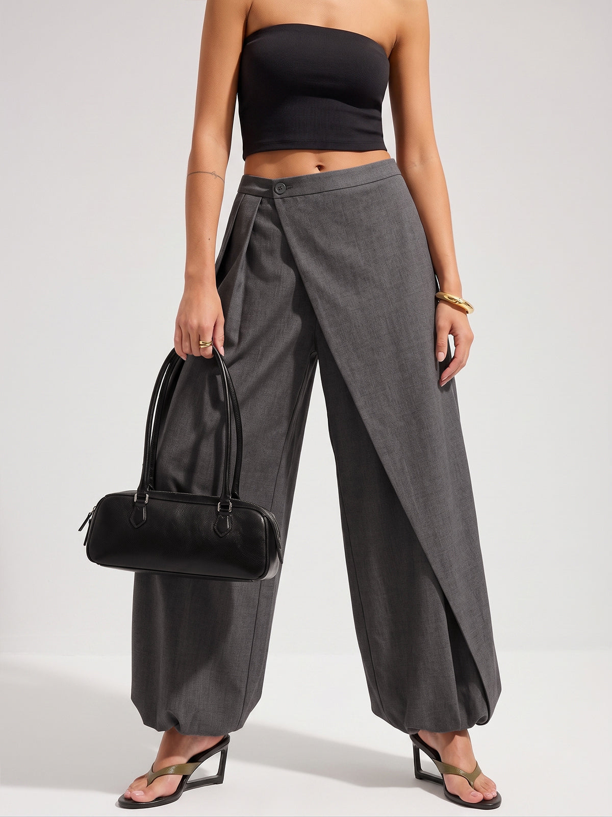 Asymmetric Overlay Balloon Wide-Leg Pants - Trendy High Waist Palazzo Style