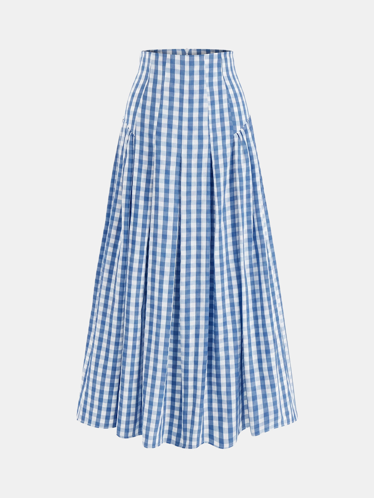 Gingham High-Waisted Pleated Midi Skirt for Women Casual Summer Style