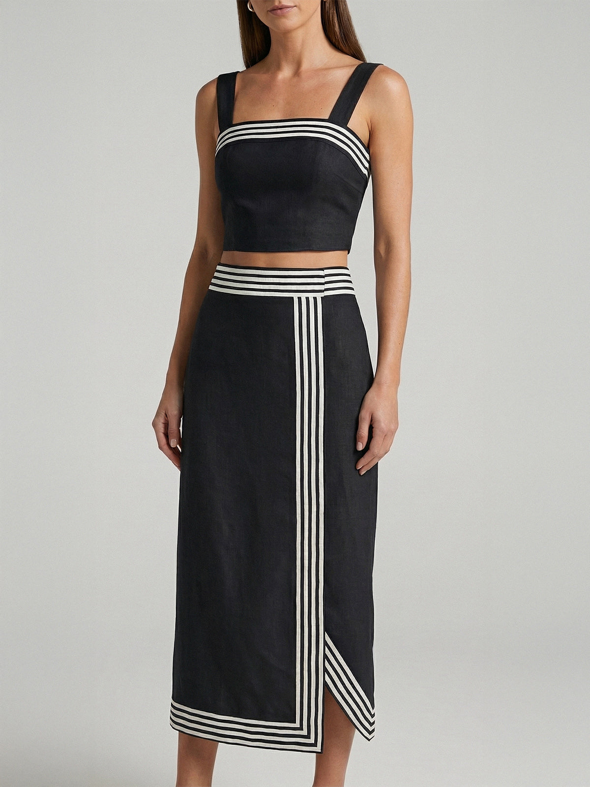 Striped Strappy Top & Midi Skirt Set for Women Summer Casual