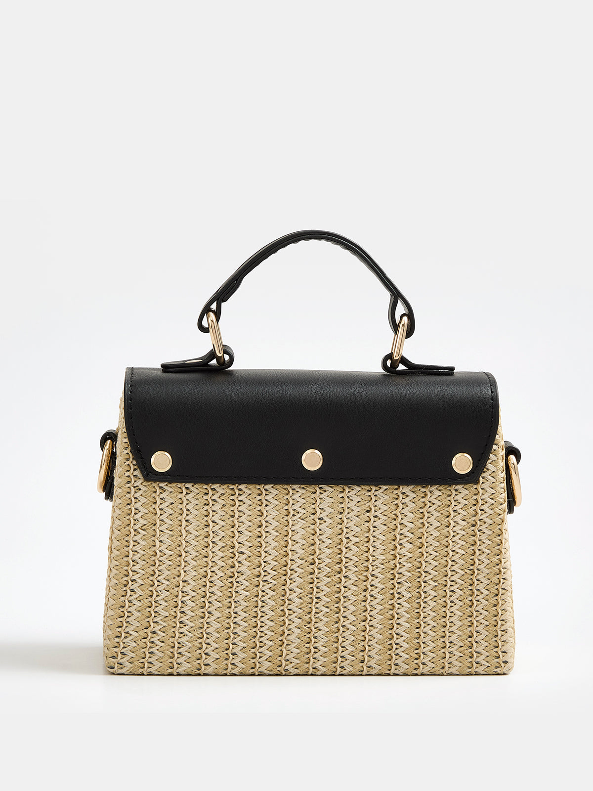 Buckle Detail Top Handle Straw Woven Handbag with Adjustable Strap for Women