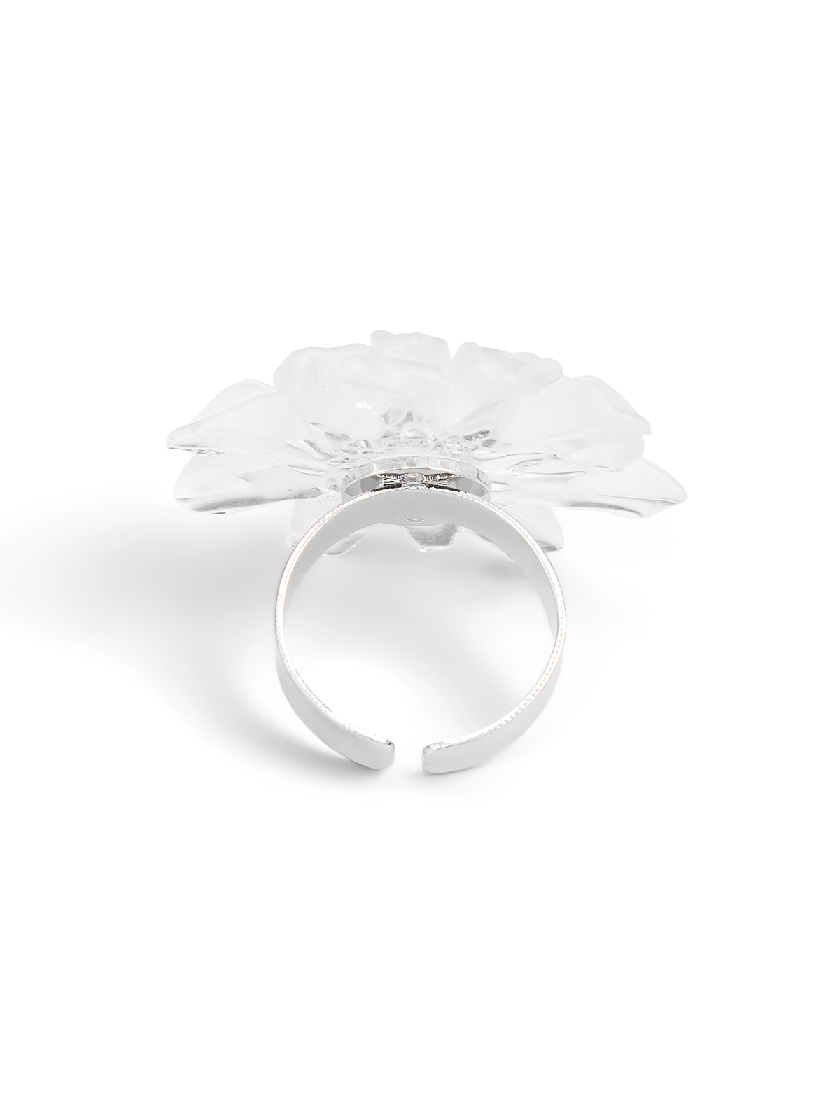 Large Flower Statement Open Ring, Adjustable Silver Floral Band Jewelry