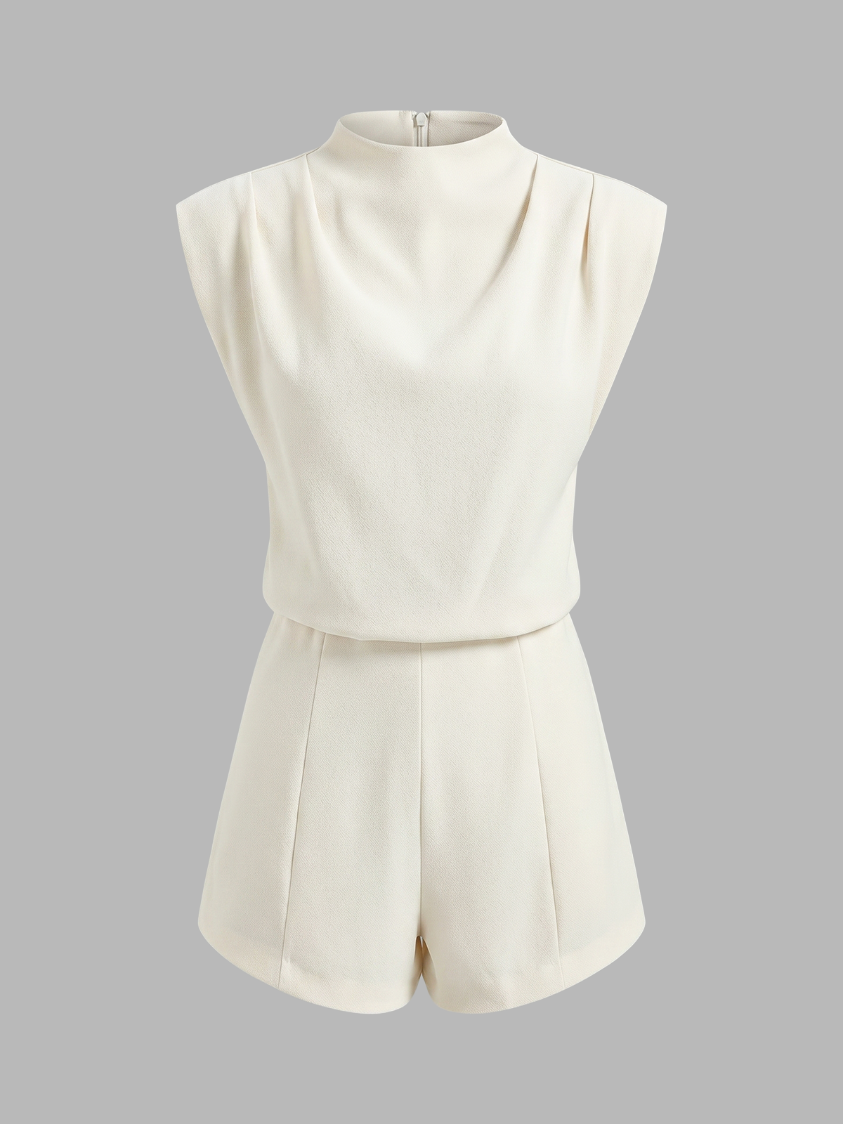 Draped Sleeveless Mock Neck Romper for Evening Wear