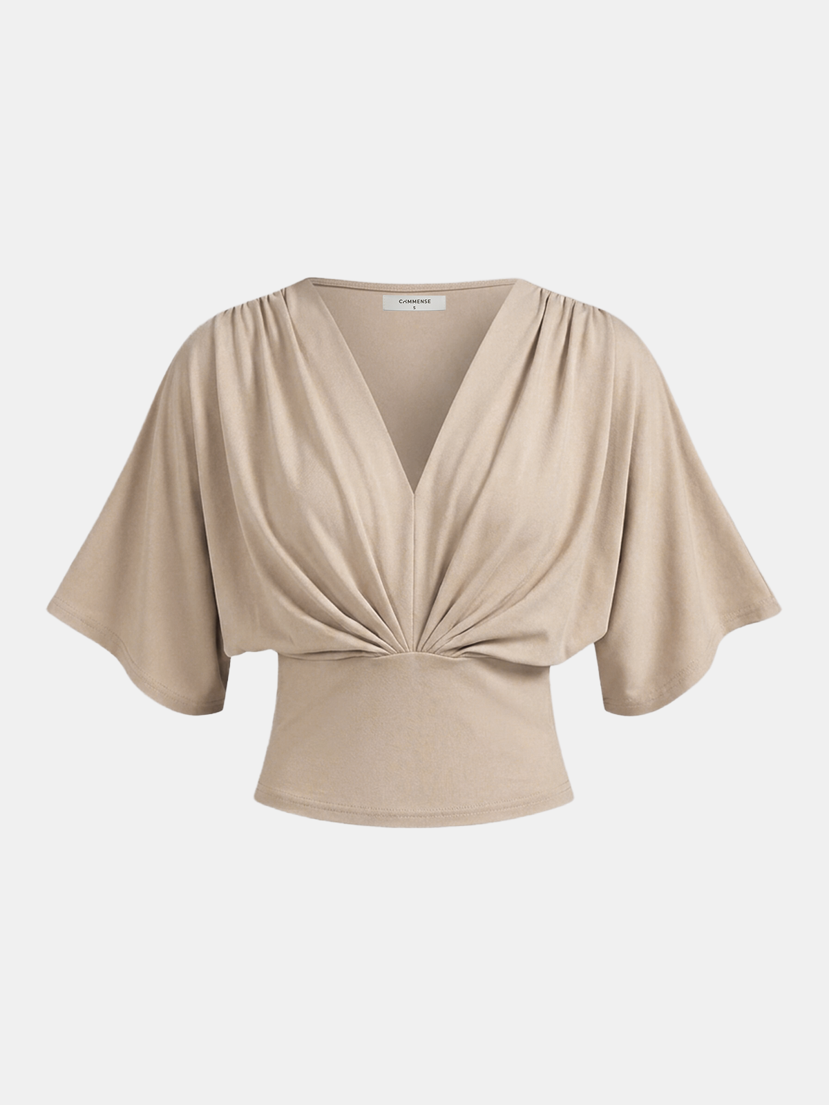V-Neck Twist Front Batwing Sleeve Fitted Top Women's Elegant Blouse