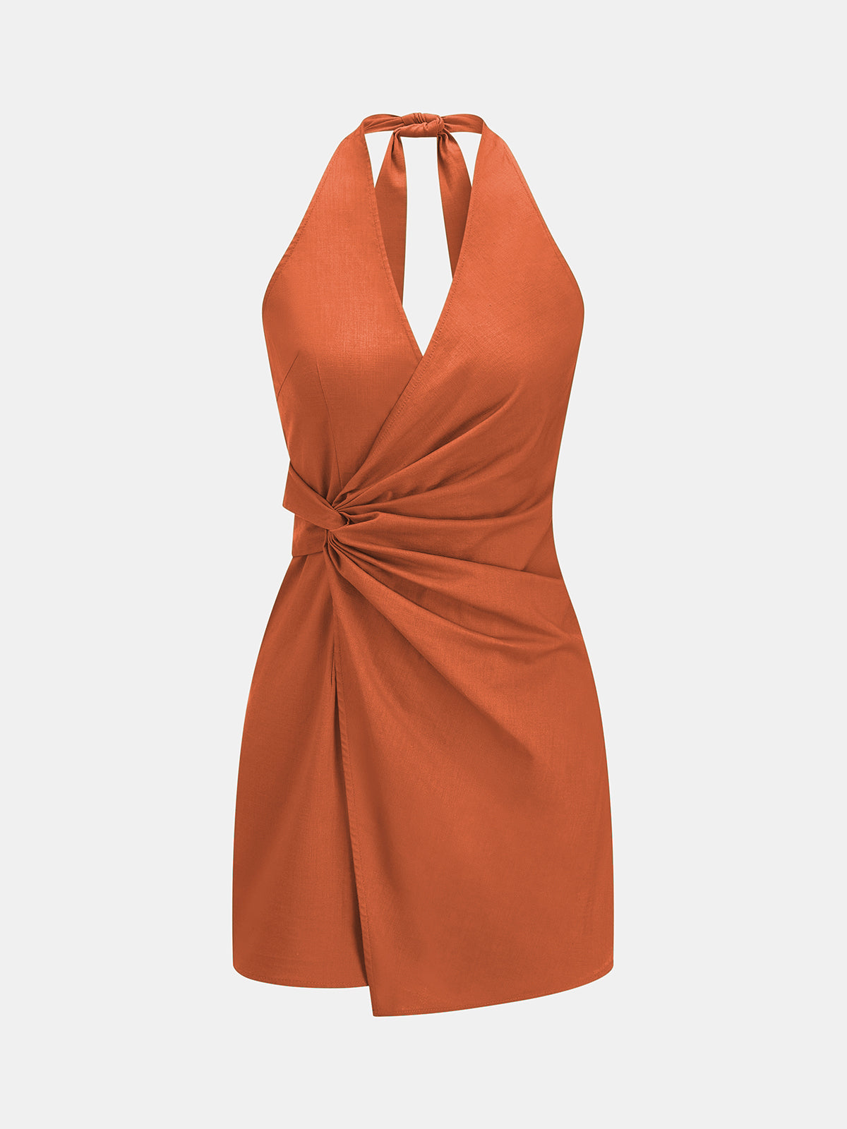 Twisted Halter Cotton Linen Mini Dress Summer Casual Wear