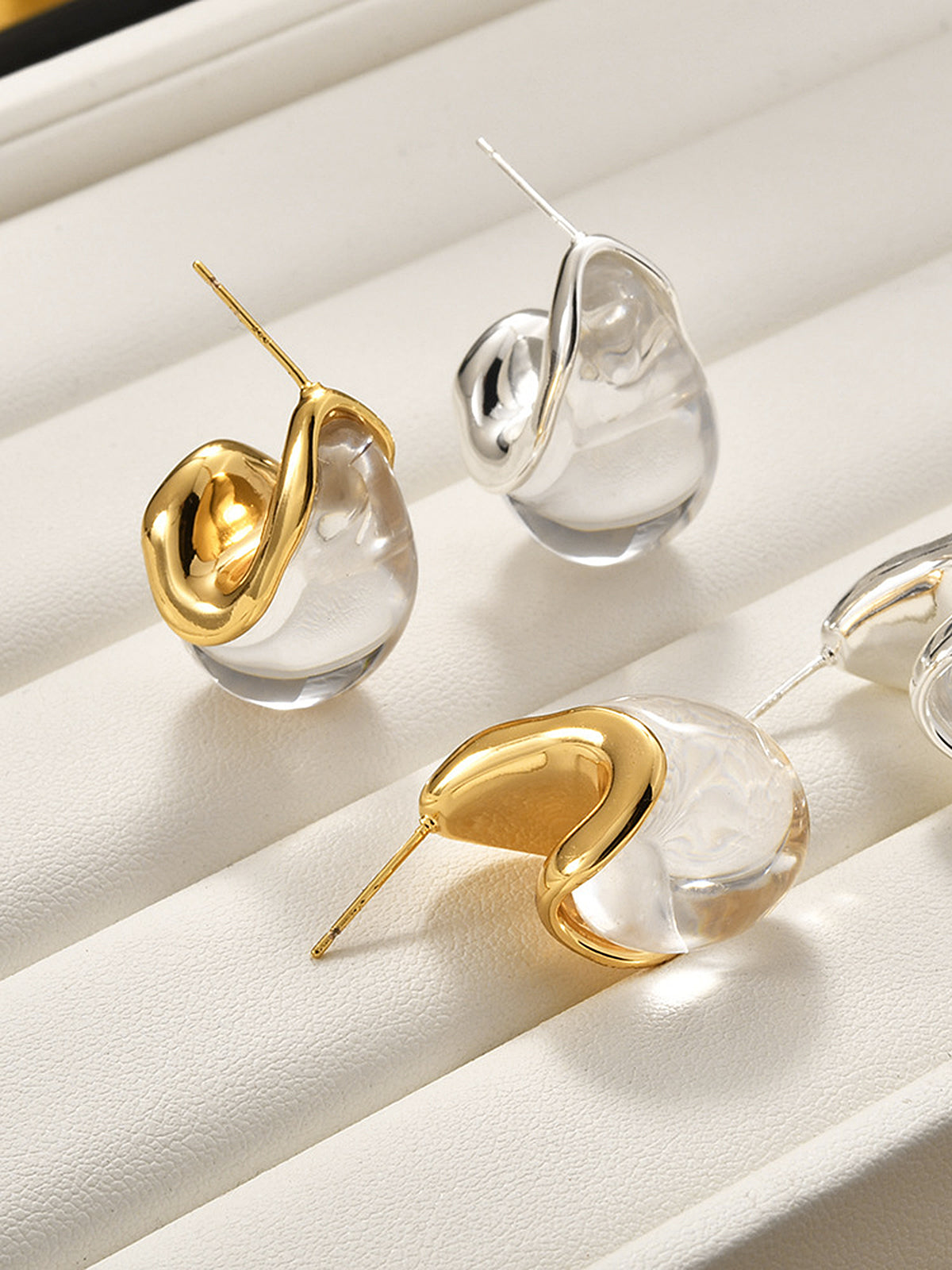 Irregular Transparent Resin Stud Earrings Handmade Lightweight Fashion Jewelry