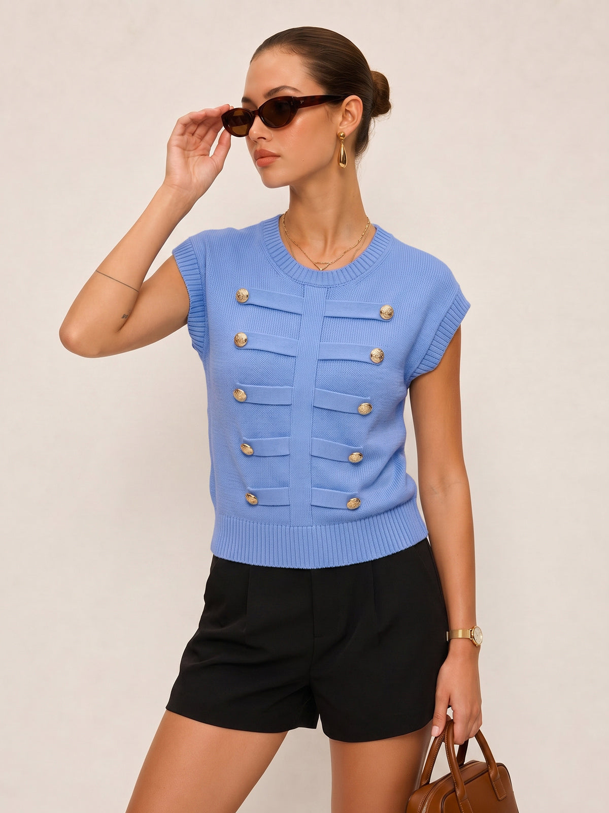 Napoleon Metal Detail Slim Fit Crew Neck Knit Top Sweater