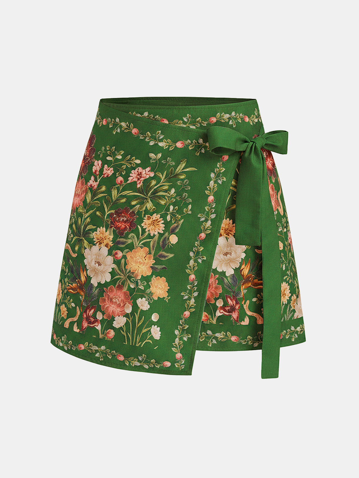 Floral Print Tie Wrap Mini Skirt Women's Trendy Spring Outfit