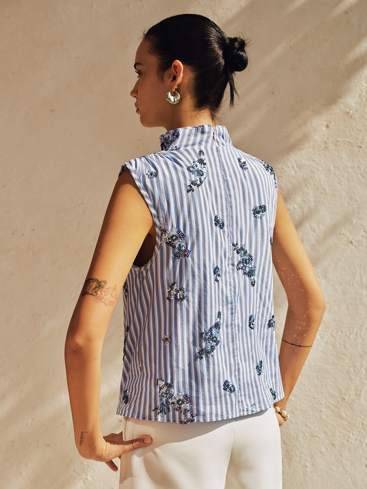 Striped Sleeveless Sequin Blouse for Women Casual Summer Wear