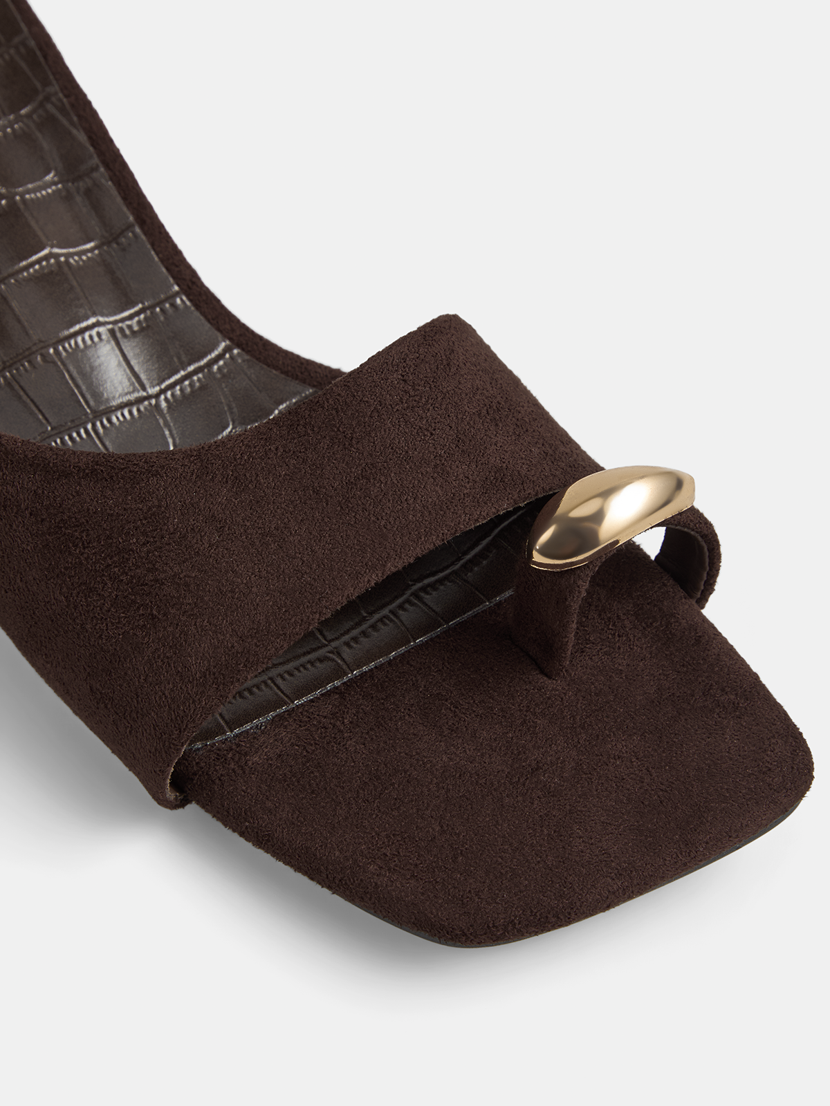 Metal Accent Croc Embossed Flat Slide Sandals for Women, Comfort Fashion Footwear