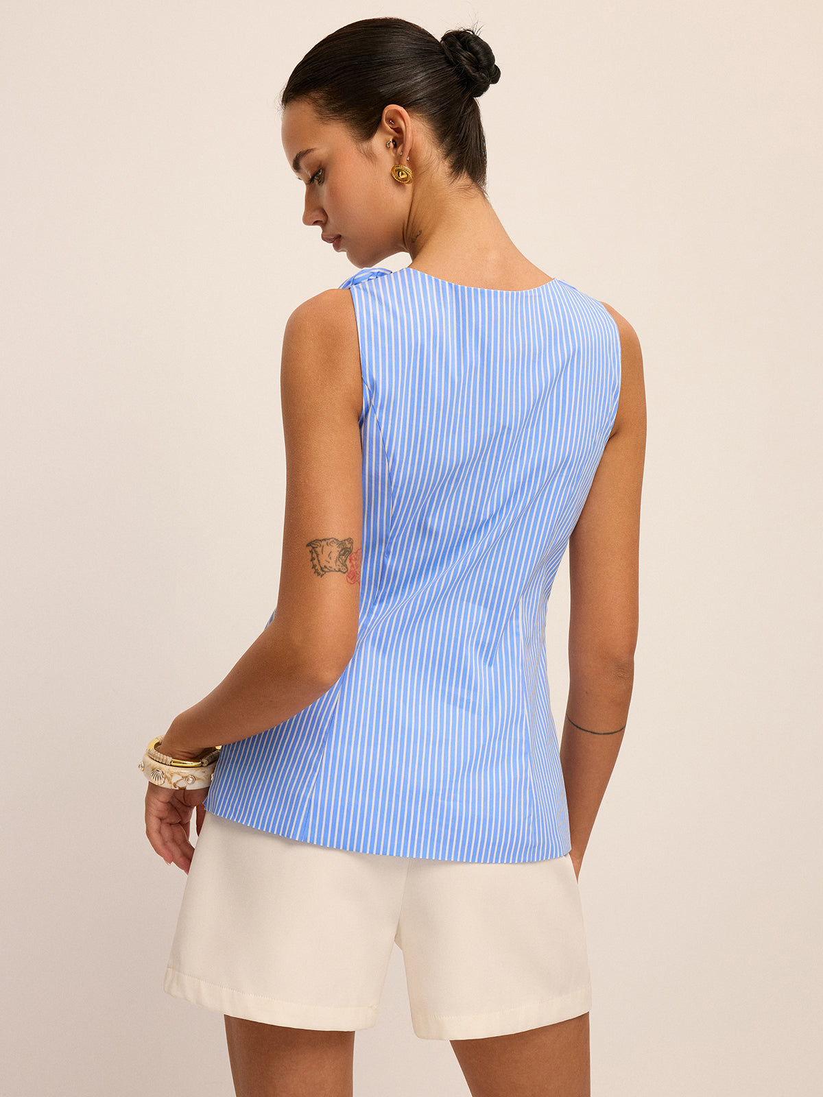 Poplin Stripe Rose Bud Top - Women's Casual Summer Wear