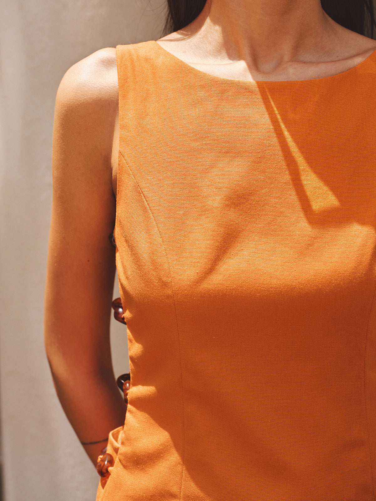 Amber Bead Side Cutout Mini Dress with Elegant Backless Design