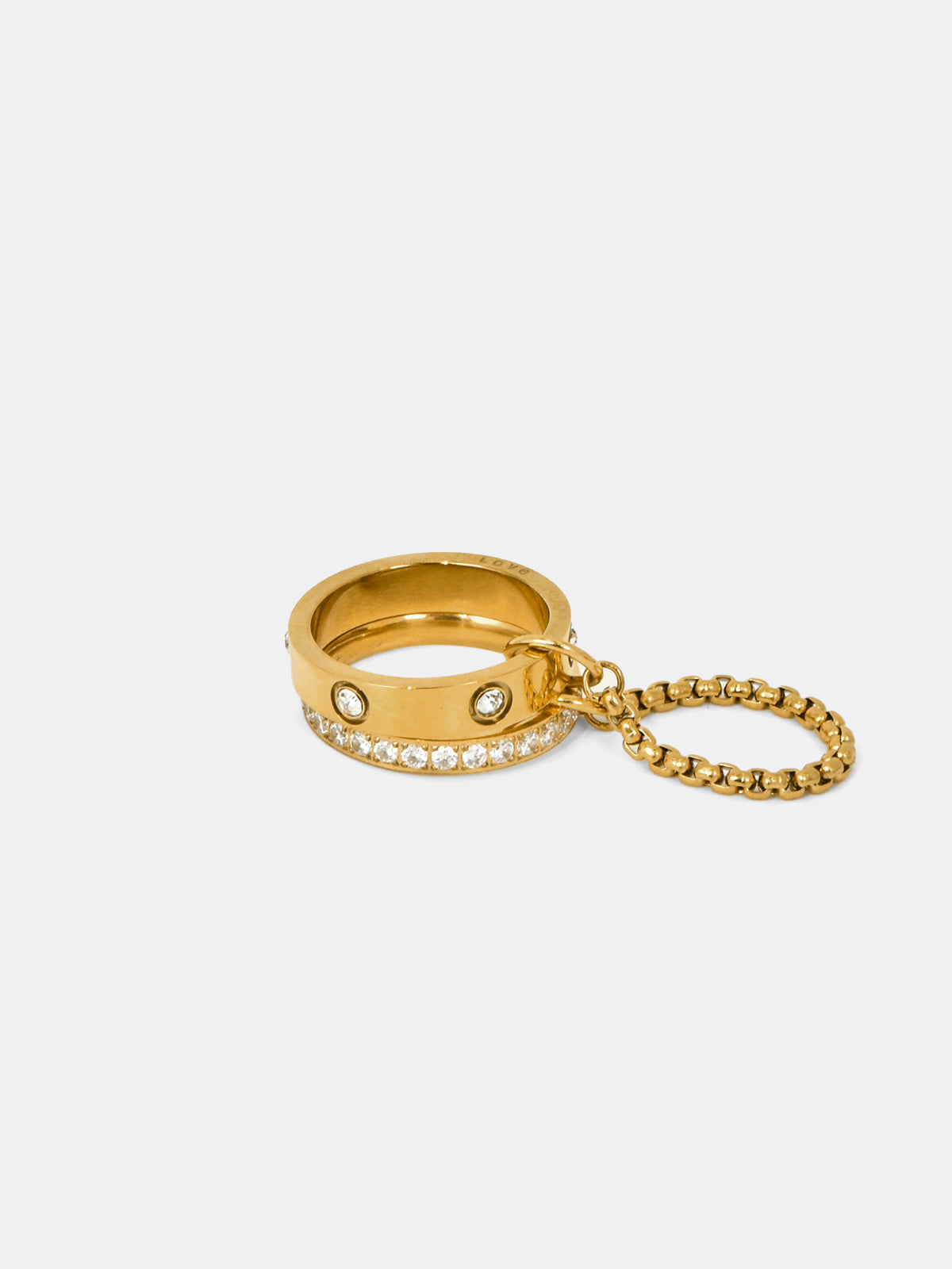 Stacked Zircon Dangle Chain Ring with Adjustable Size