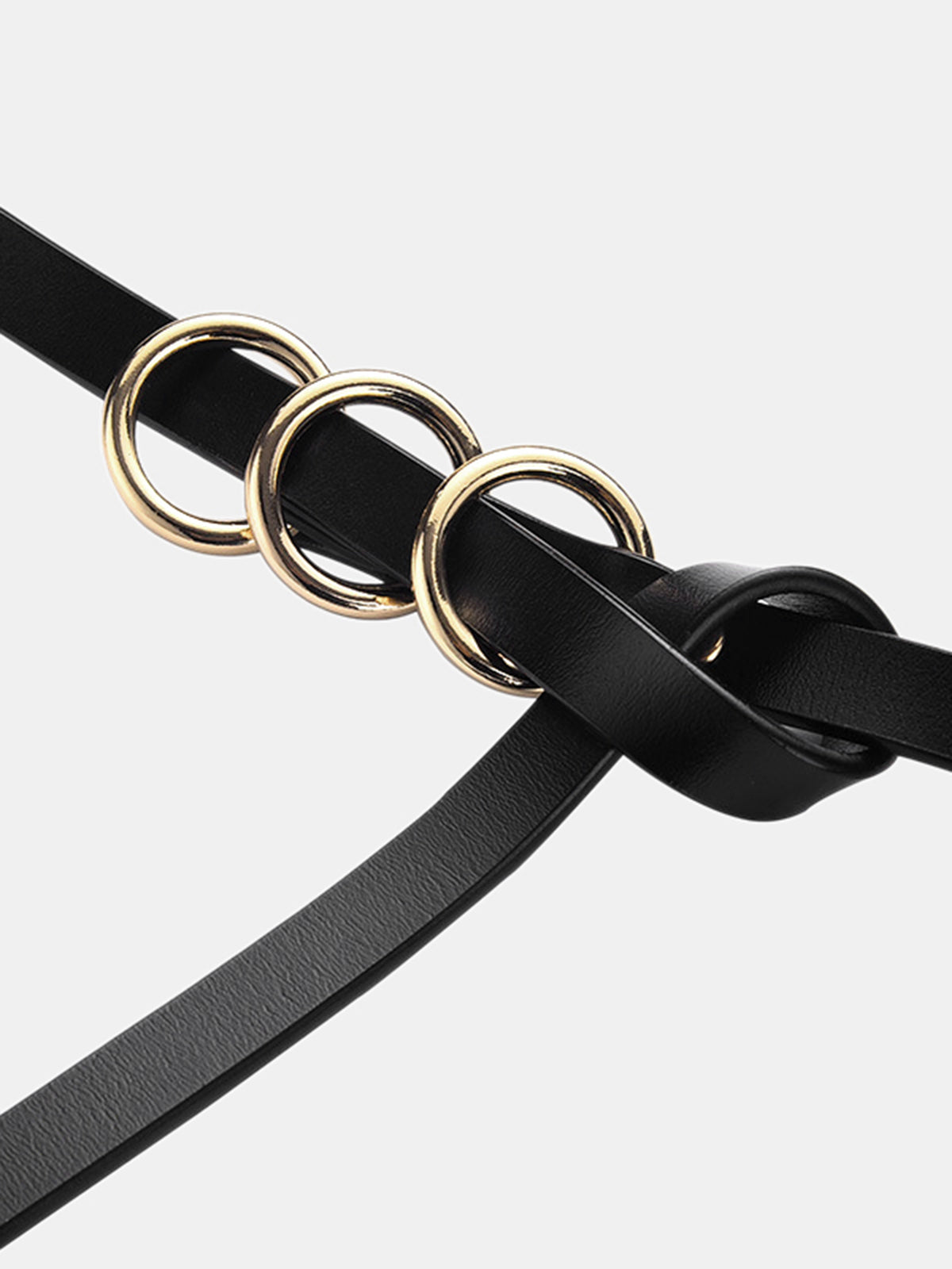 Triple Metal Ring Leather Belt with Adjustable Buckle Closure