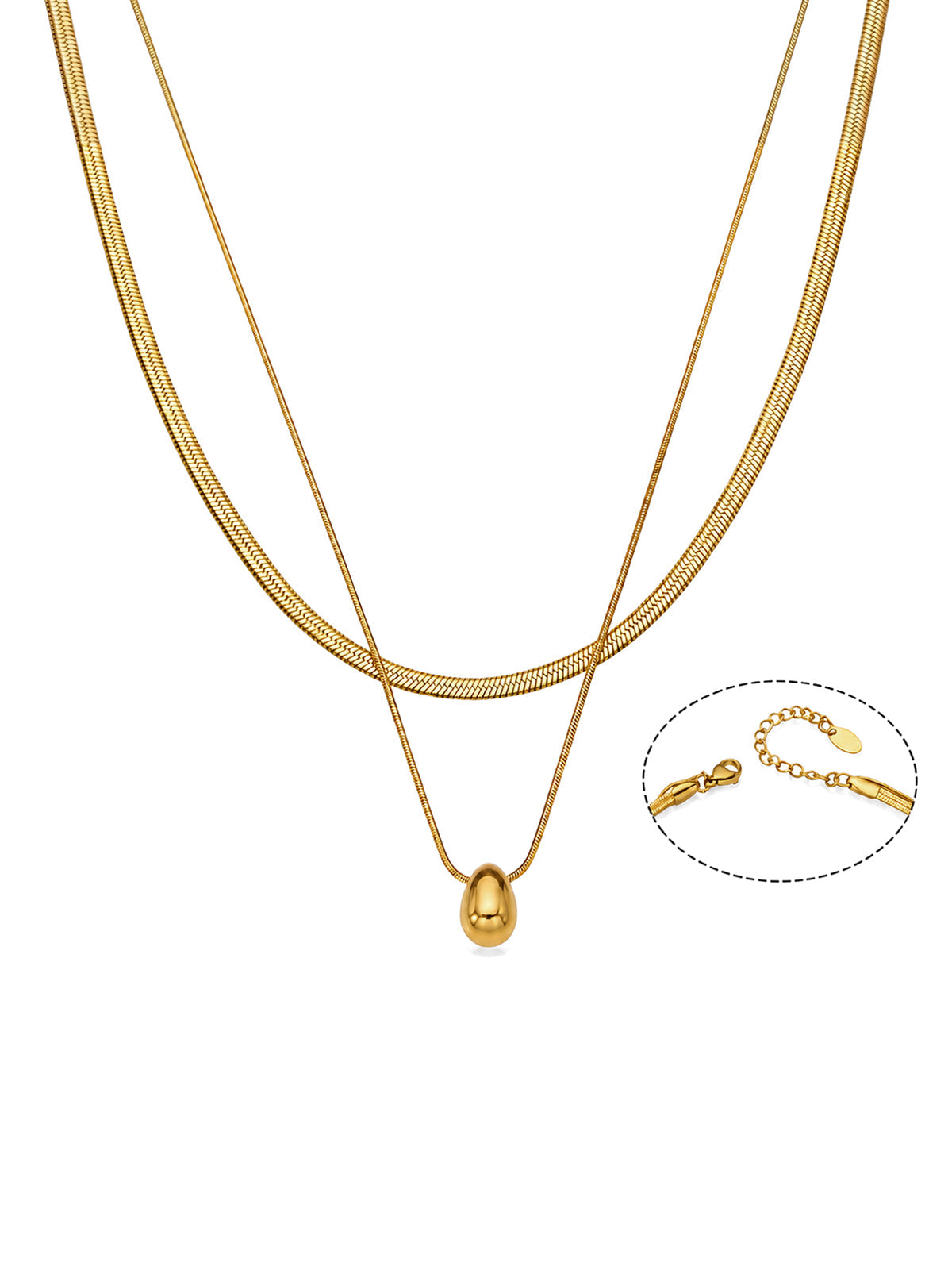 Double Layer Snake Chain Teardrop Pendant Necklace for Elegant Occasions