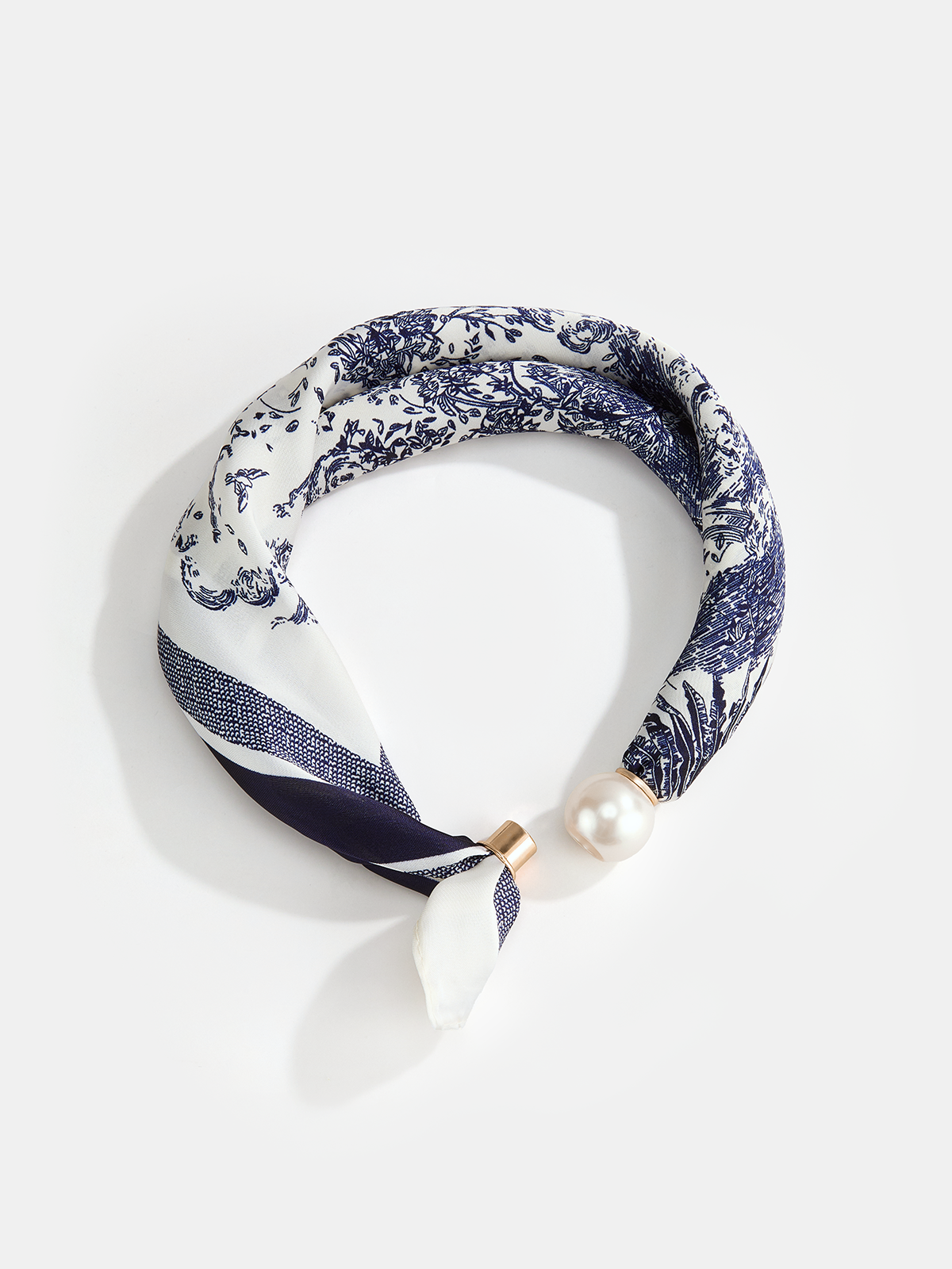 Pearl Buckle Closure Printed Scarf Women's Elegant Accessories Lightweight