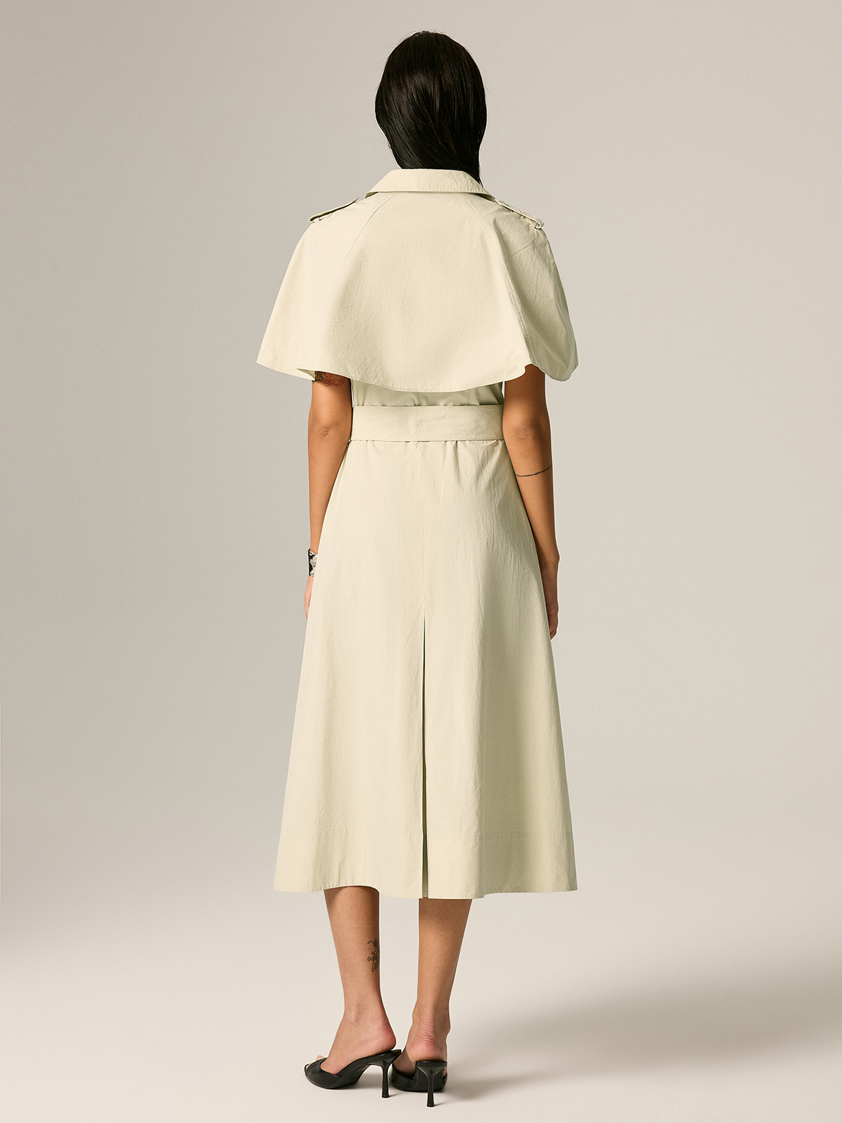 Cape Sleeve Belted Cotton Maxi Dress - Elegant Flowy Summer Apparel
