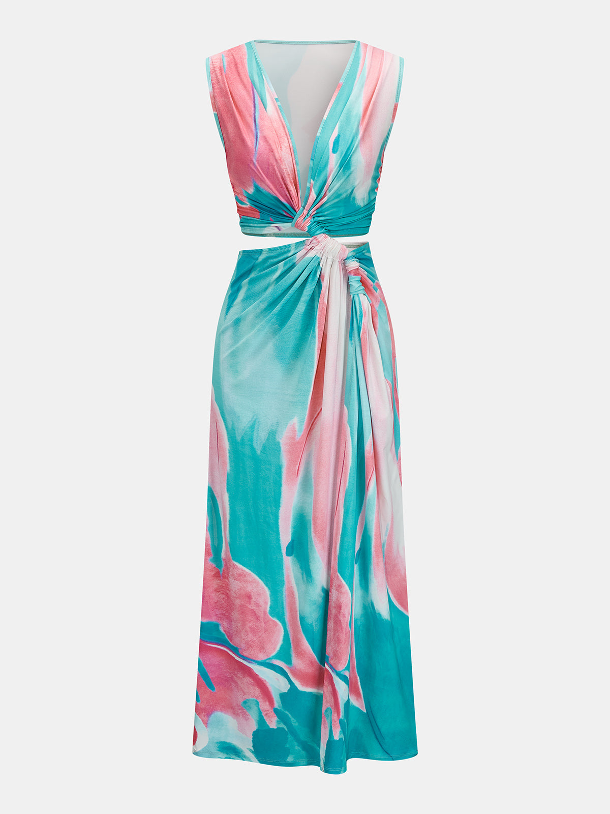 Twist Cutout Sleeveless Tie Dye Maxi Dress for Women Summer Casual