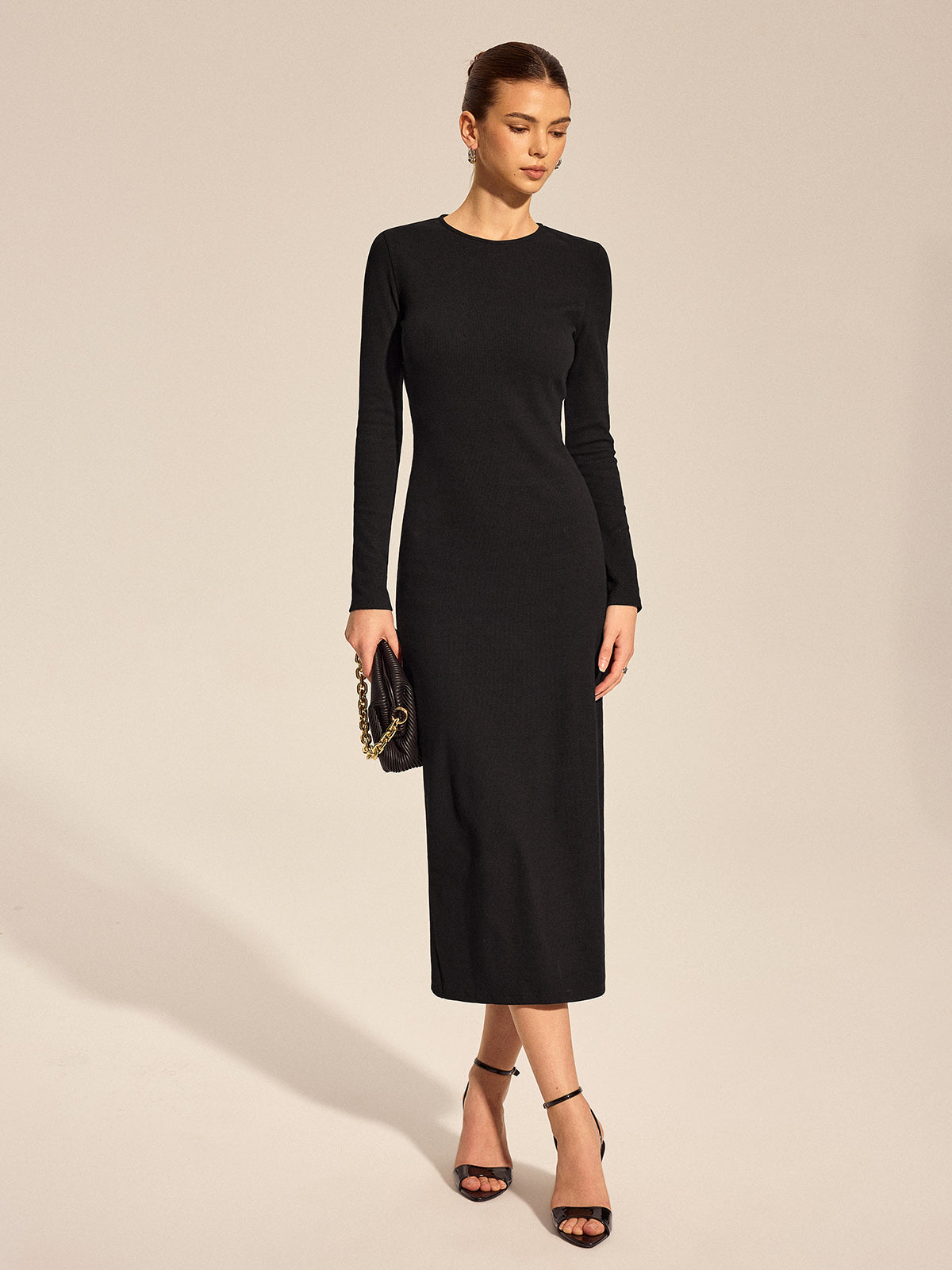 Open Back Bow Slit Long Sleeve Maxi Dress Elegant Evening Gown Wedding