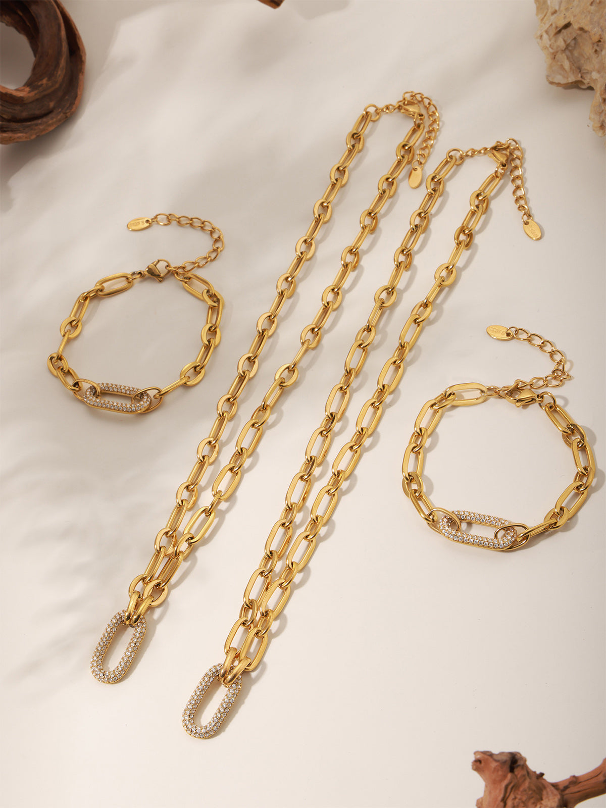 Paved Paperclip Link Necklace Trendy High-Quality Stainless Steel
