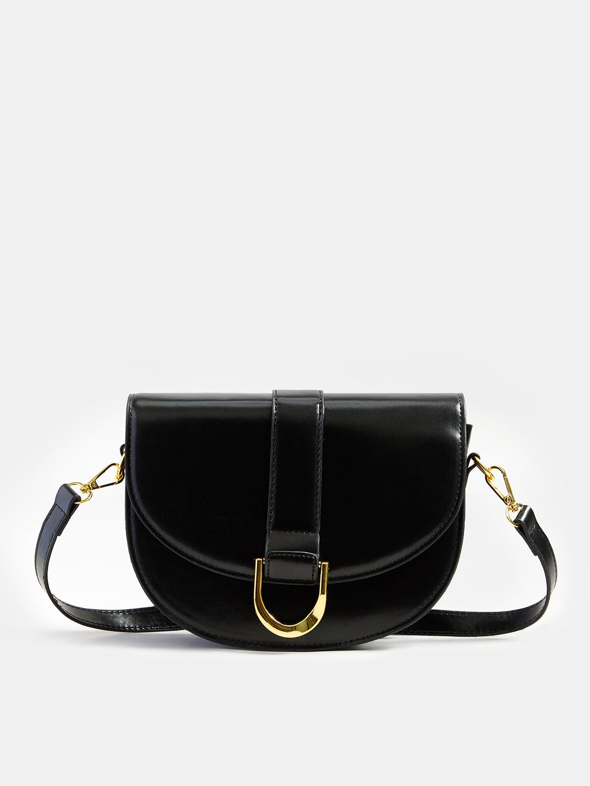 Metal Buckle Saddle Shoulder Bag with Adjustable Strap for Women