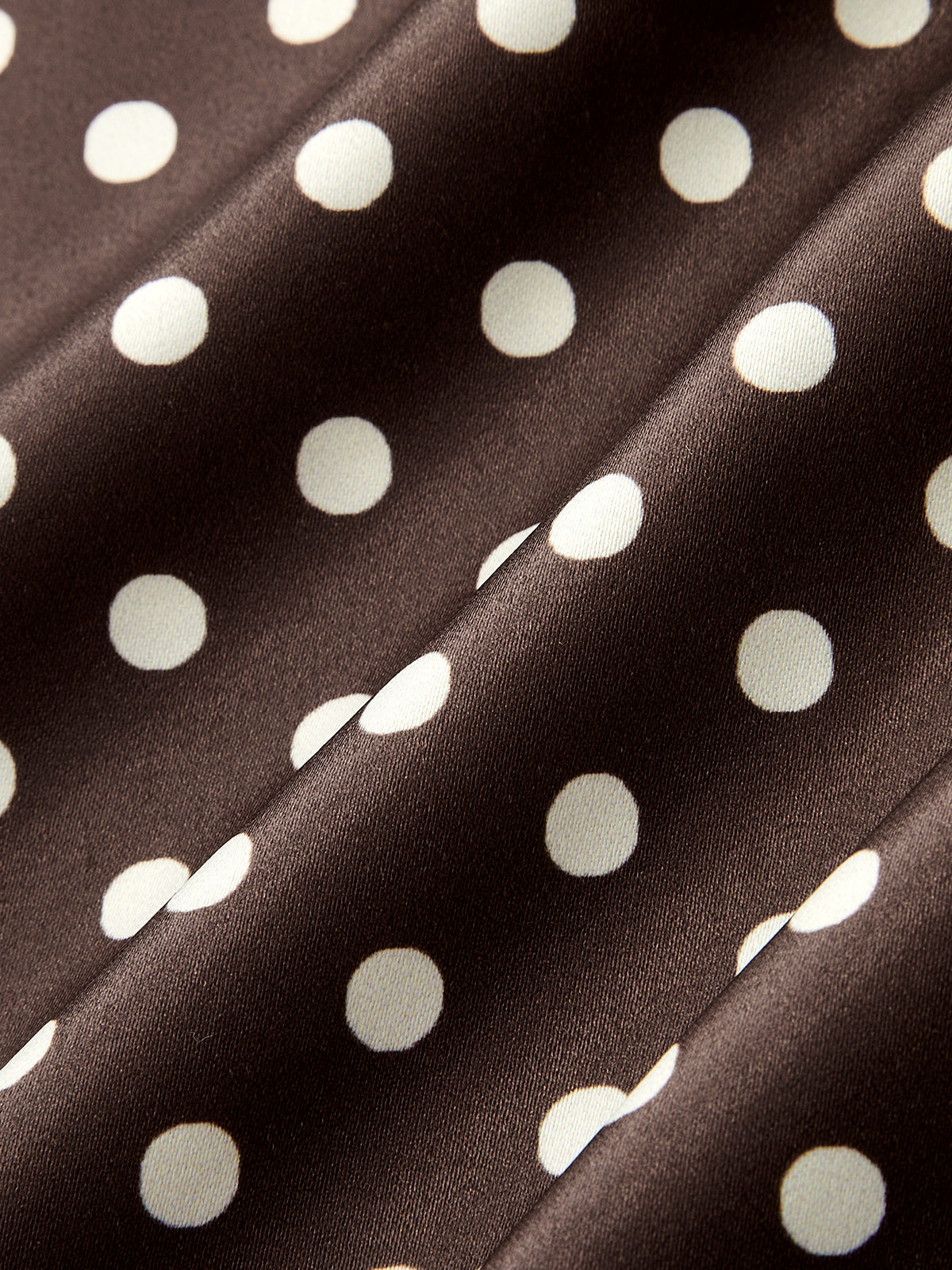 Polka Dot Tie-Waist Satin Mini Dress with Ruffled Hem Detail