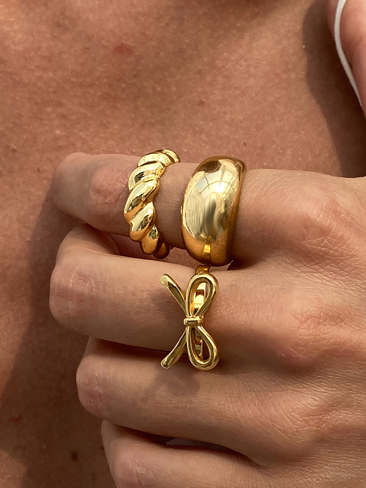 3pcs Bow Twist Chunky Statement Ring Set Fashion Jewelry Accessory
