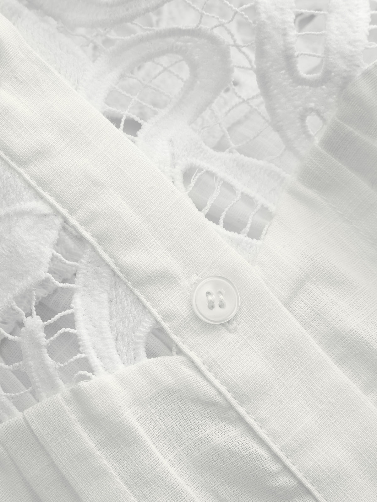 Lace Patch Flutter Sleeve White Cotton Blouse for Elegant Summer Wear