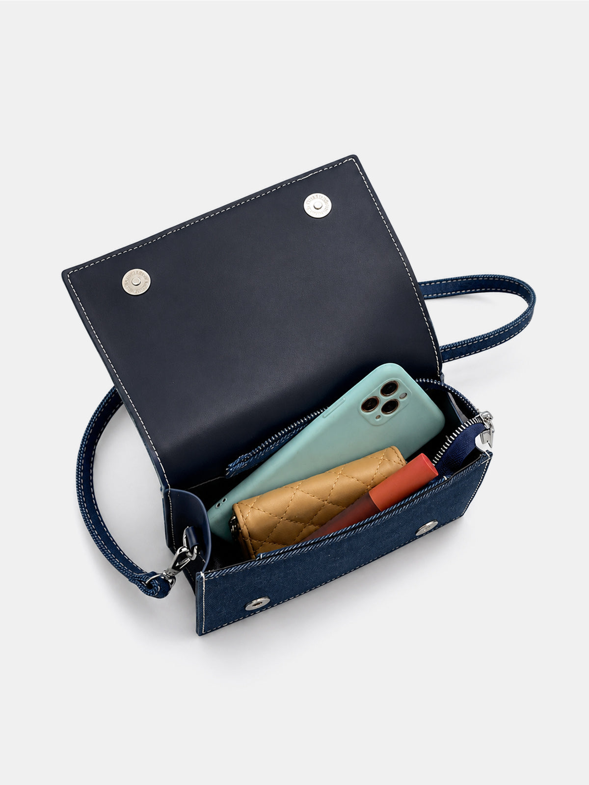 Patchwork Denim Knotted Crossbody Handbag with Adjustable Strap